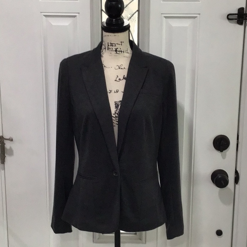 🆕 JCP Women's Classic Charcoal Gray Blazer Front Button Closure Welt Pockets